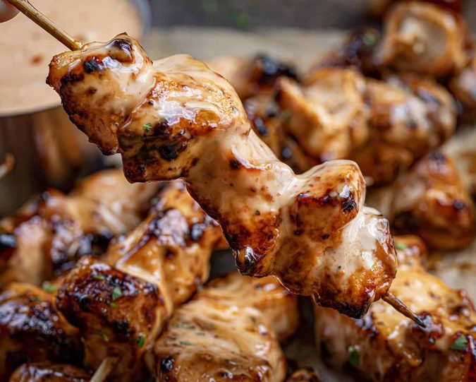 Bang Bang Chicken Skewers with Extra Bang Bang Sauce